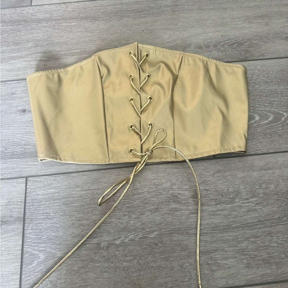 Gold Lace-Up Strapless Top